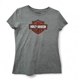 Harley Davidson Women's Logo Tee Gray Sz S Biker Streetwear Moto Casual Summer